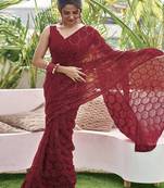 Embellished maroon color  bollywood georgette saree with unstiched blouse