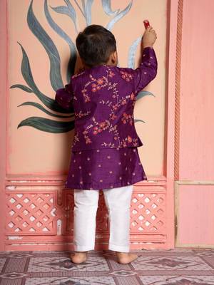 Purple embroidered linen nehru jacket set 3