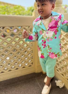 Blue printed linen kurta pyjama 2