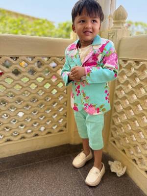 Blue printed linen kurta pyjama 1