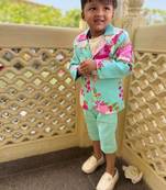 Blue printed linen kurta pyjama