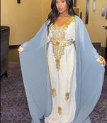 Grey-White Inner Jacket Morrocan Kaftan Silver Detailed work for women