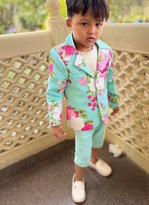 Blue printed linen kurta pyjama 4