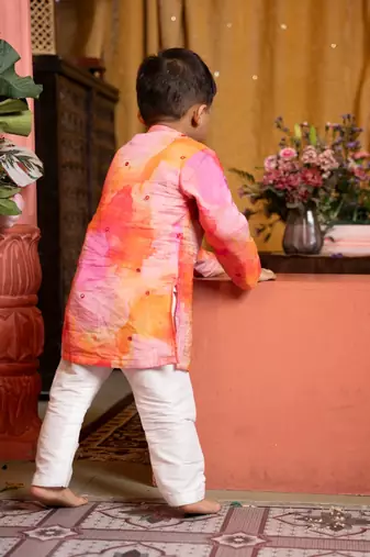 Multicolor printed linen kurta pyjama