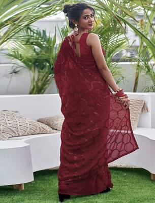 Embellished maroon color  bollywood georgette saree with unstiched blouse 4