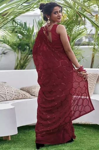 Embellished maroon color  bollywood georgette saree with unstiched blouse