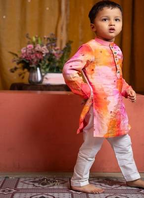 Multicolor printed linen kurta pyjama 1
