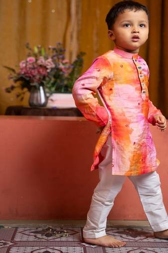 Multicolor printed linen kurta pyjama