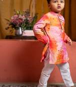 Multicolor printed linen kurta pyjama