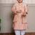 Peach embroidered silk nehru jacket set