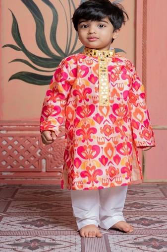 Multicolor printed linen kurta pyjama