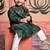 Green embroidered satin nehru jacket set