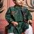 Green embroidered satin nehru jacket set