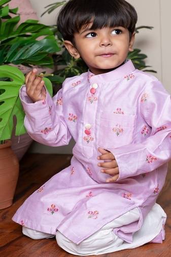 Purple embroidered satin kurta pyjama