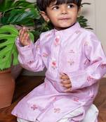 Purple embroidered satin kurta pyjama