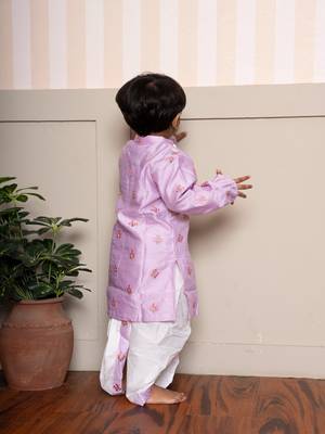Purple embroidered satin kurta pyjama 2