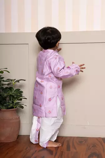 Purple embroidered satin kurta pyjama