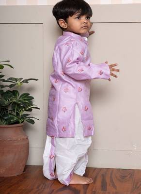 Purple embroidered satin kurta pyjama 3