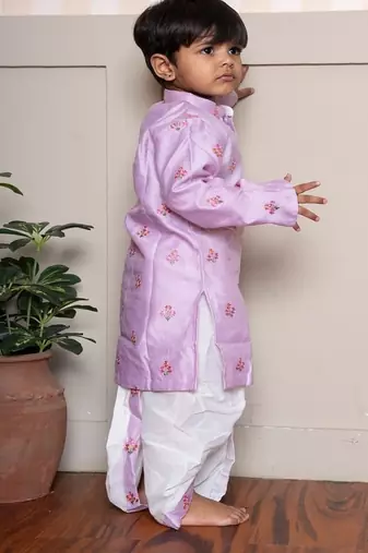 Purple embroidered satin kurta pyjama