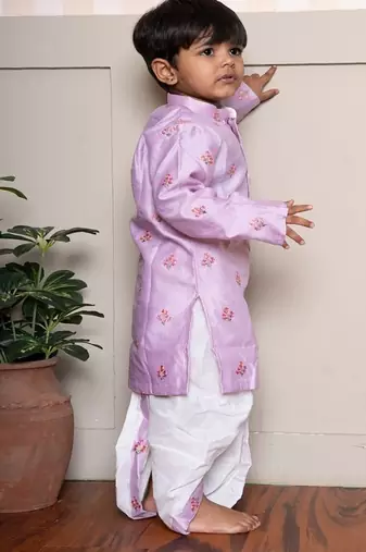 Purple embroidered satin kurta pyjama
