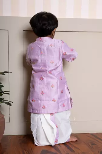 Purple embroidered satin kurta pyjama