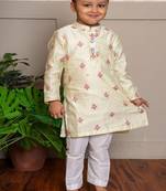 Yellow embroidered chanderi kurta pyjama