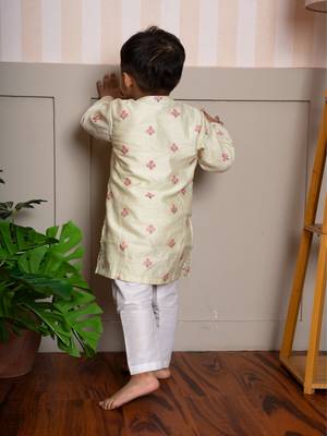 Yellow embroidered chanderi kurta pyjama 4