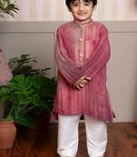 Maroon plain satin kurta pyjama