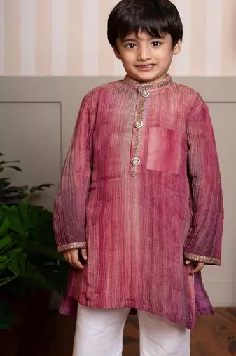 Maroon plain satin kurta pyjama