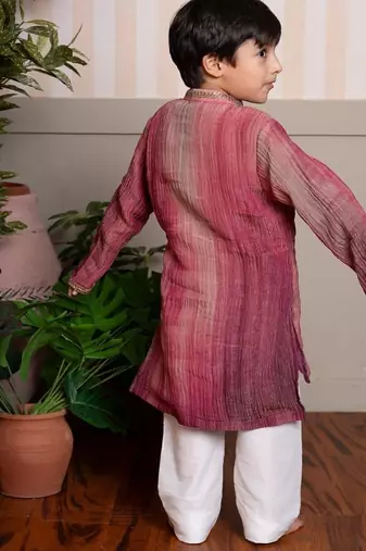 Maroon plain satin kurta pyjama