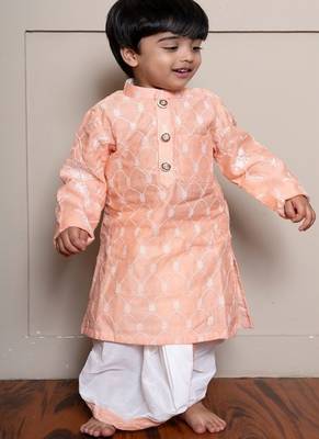 Peach embroidered silk kurta pyjama 1