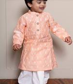 Peach embroidered silk kurta pyjama