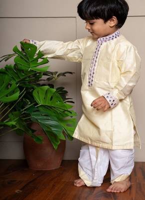 Yellow plain silk kurta pyjama 2