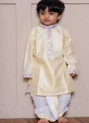 Yellow plain silk kurta pyjama 1