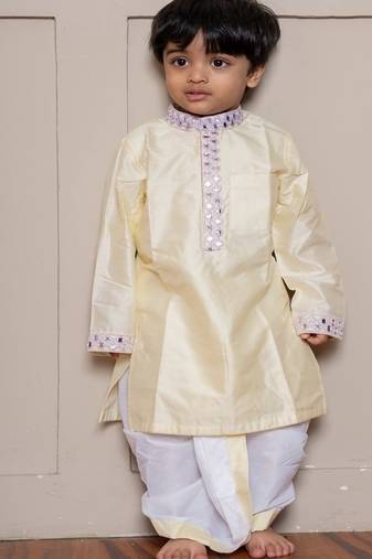 Yellow plain silk kurta pyjama