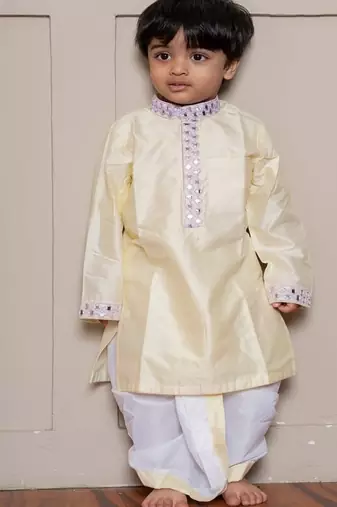 Yellow plain silk kurta pyjama