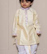 Yellow plain silk kurta pyjama