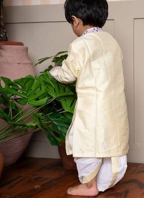 Yellow plain silk kurta pyjama 3