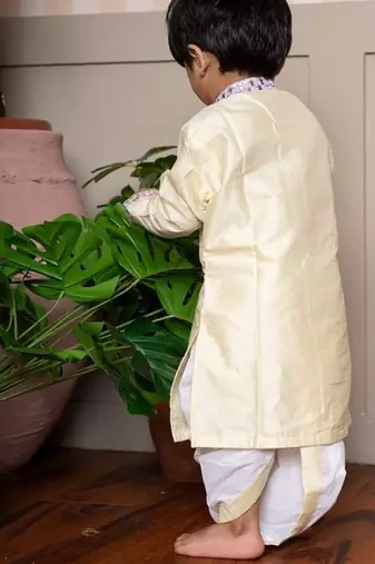 Yellow plain silk kurta pyjama