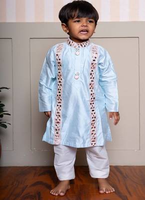 Blue embroidered chanderi kurta pyjama 1