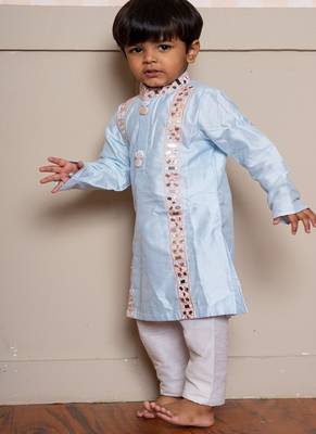 Blue embroidered chanderi kurta pyjama 2