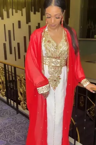 RED-White Inner Jacket Morrocan Kaftan Silver Detailed work for women
