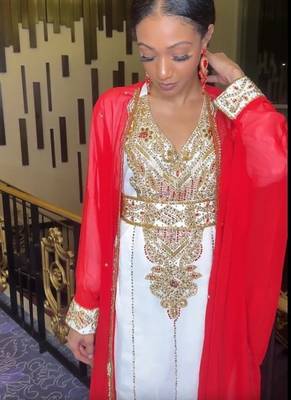 RED-White Inner Jacket Morrocan Kaftan Silver Detailed work for women 2