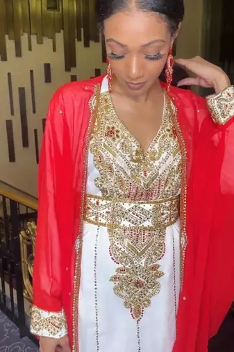 RED-White Inner Jacket Morrocan Kaftan Silver Detailed work for women