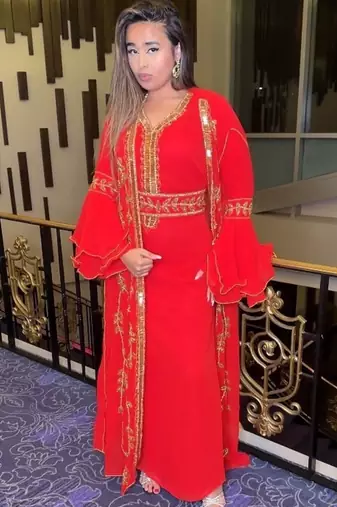 RED Inner Jacket Morrocan Kaftan Silver Detailed work for women