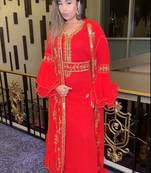 RED Inner Jacket Morrocan Kaftan Silver Detailed work for women