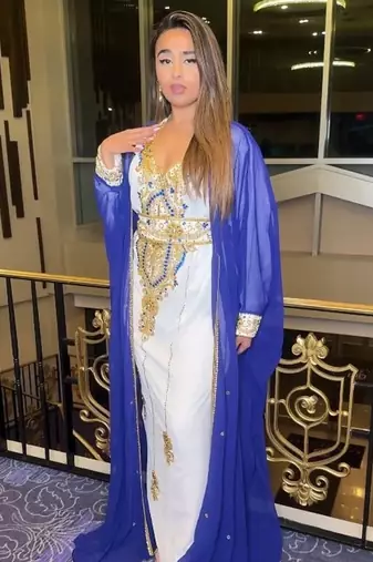 blue-White Inner Jacket Morrocan Kaftan Silver Detailed work for women