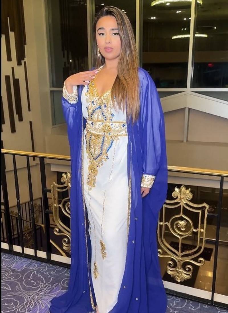 blue-White Inner Jacket Morrocan Kaftan Silver Detailed work for women