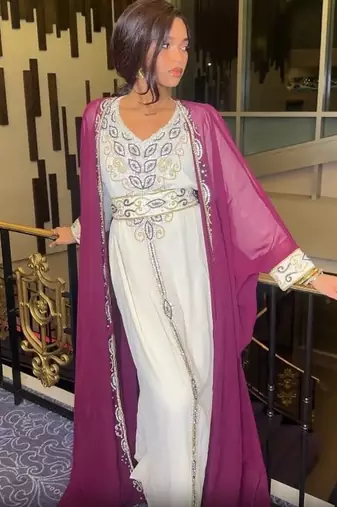 Purple-White Inner Jacket Morrocan Kaftan Silver Detailed work for women