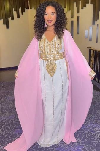 Pink-White Inner Jacket Morrocan Kaftan gold Detailed work for women